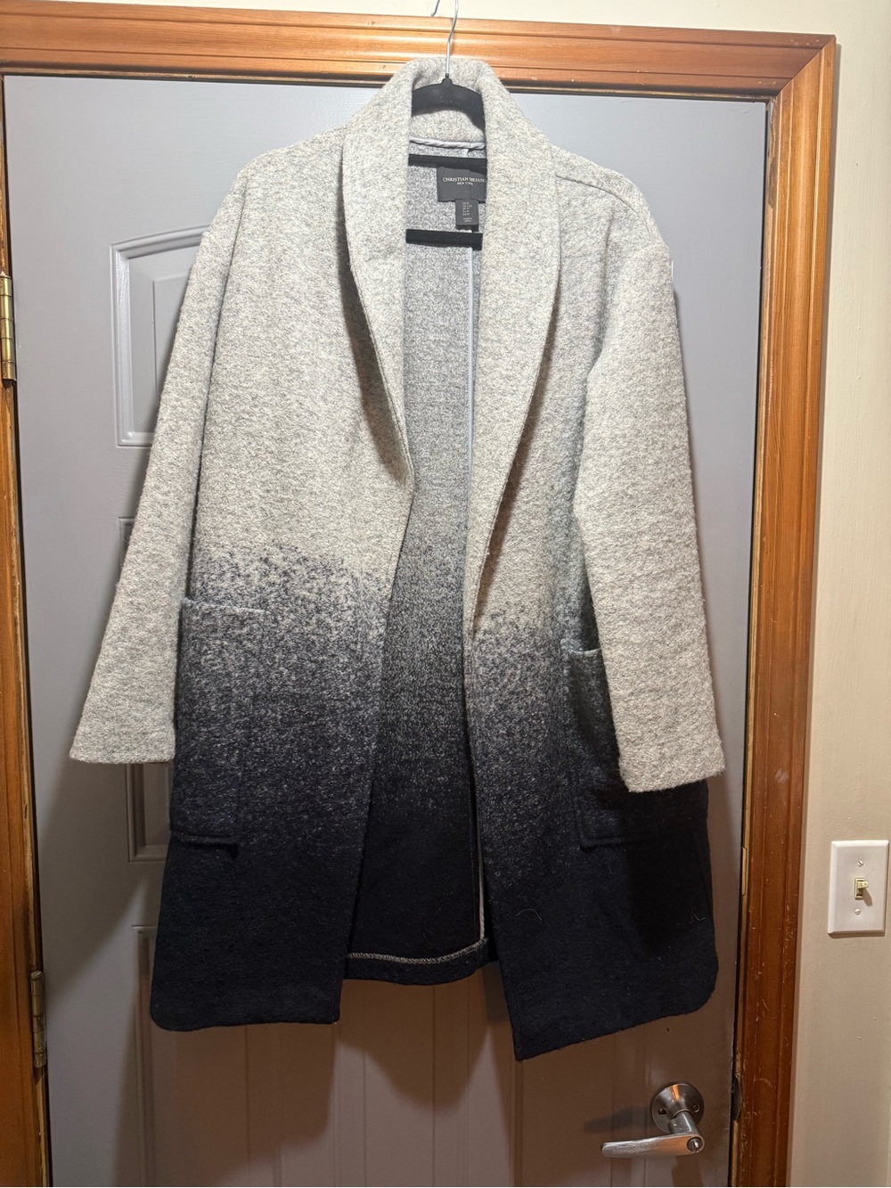 Christian Siriano Gray to Black Ombre Shawl-Collar Trench Coat w/pockets (med)